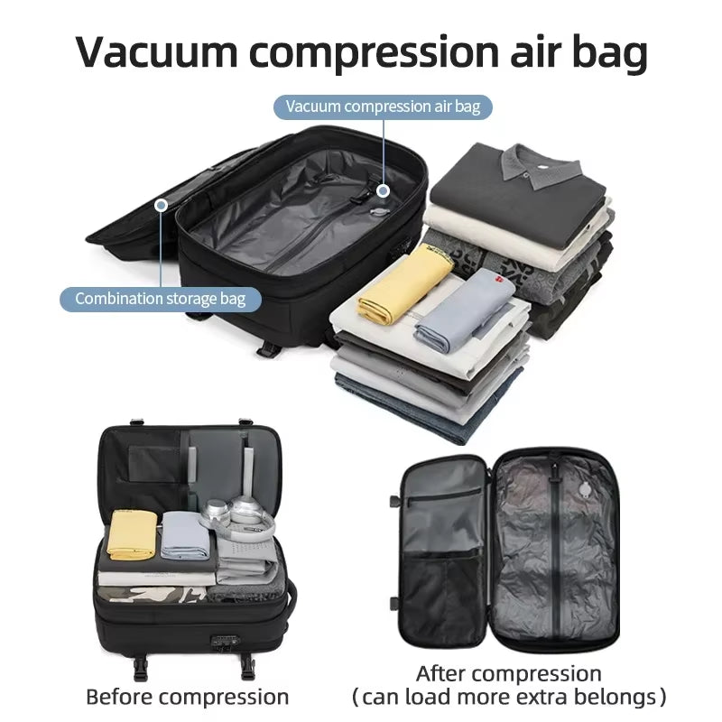 Versatile Men’s Travel Backpack: Vacuum Compression Design for 17-Inch Laptops, Large Capacity for School, Hiking, and Business