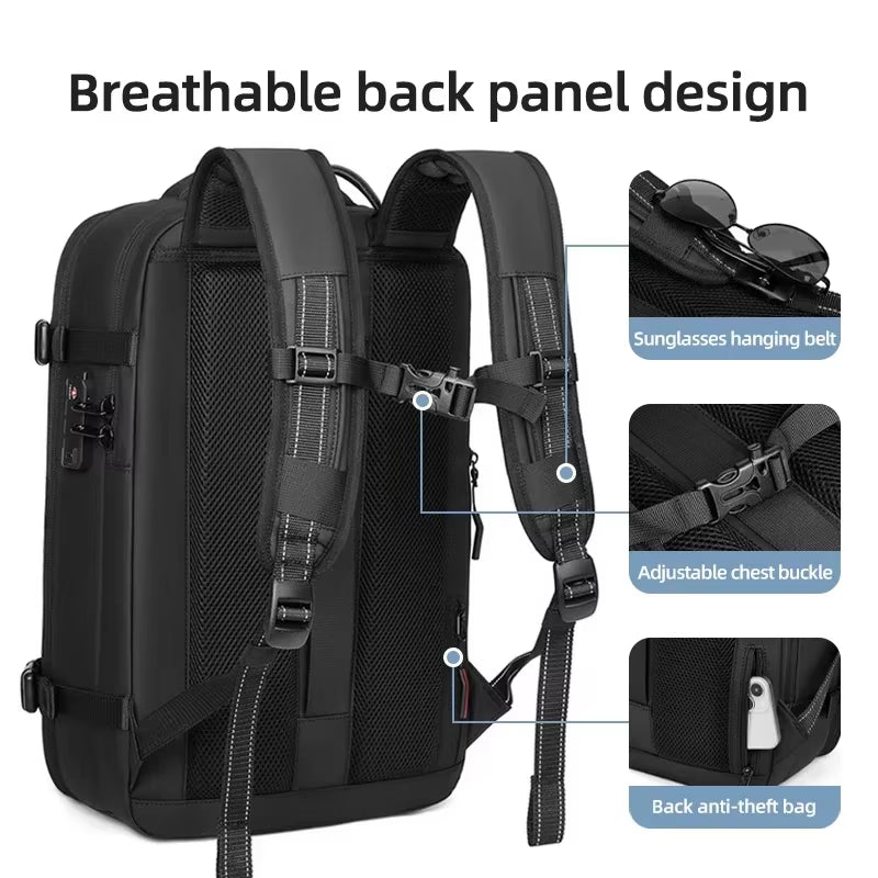 Versatile Men’s Travel Backpack: Vacuum Compression Design for 17-Inch Laptops, Large Capacity for School, Hiking, and Business